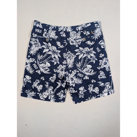 Polo Ralph Lauren Men 38 Relaxed Fit Hawaiian Bear Aloha Print Chino Shorts Navy - Picture 2 of 10